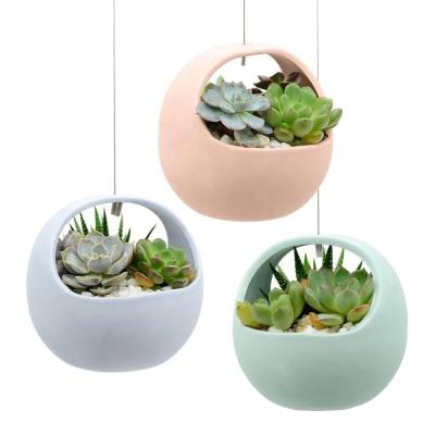 China Europe Basket 4-1/2 in. x 4-1/2 in. Sky Ceramic Hanging Planter for sale