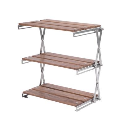 China Modern Outdoor Multifunctional Portable Picnic Table Folding Camping Oak Stainless Steel Shelf Shelf for sale