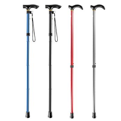 China Hot Selling Adjustable Folding Canes Aluminum Alloy Fender T-Handle Four-Section Trekking Stick Supports Outdoor Hiking Stick for sale