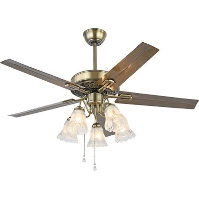 China Luxury 110V 220V ceiling light fan 5blades traditional industrial metal bedroom exhaust with remote light and radio for sale