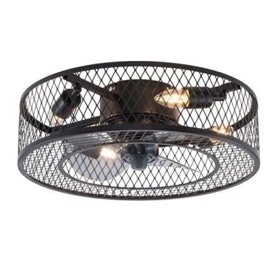 China Modern Japanese Round Shape Ceiling Fan Light Invisible Condenser Caged Ceiling Fan With Light Black IR Remote Control For Ceiling Fan for sale