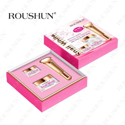 China Rejuvenation Eye Snail Kit Skin Care Beauty Skin Anti Aging And Brightening Roushun Cream + Face Cream +24K Electric Facial Massager for sale