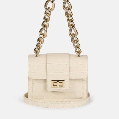 China New High Quality Faux Alligator Flap Handbag Shopping ODM Leather Cross - Chain Bag Faux Body Bag Hardware Gold Cream Croc Chain Bag for sale