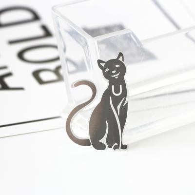 China Europe Engraved Etching Cute Cat Shape Stainless Steel Bookmark Clip for sale