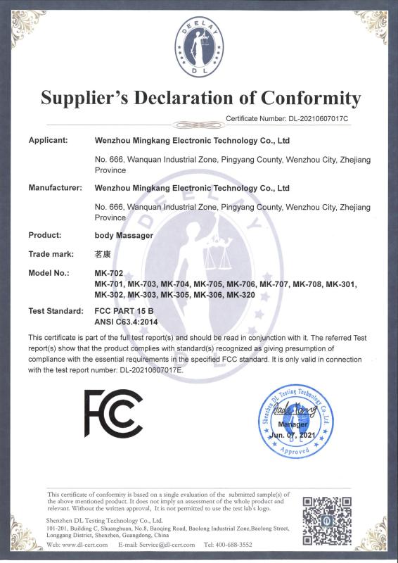 FCC - Wenzhou Mingkang Electronic Technology Co., Ltd.