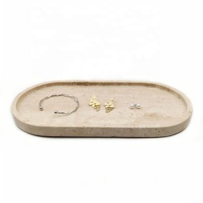 China Sustainable stonekocc Brand Beige Travertine Serving Tray Marble Stone Nordic Bathroom Vanity Tray For Home Decoration for sale