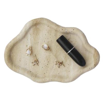 China Sustainable stonekocc Brand Creative Irregular Travertine Natural Marble Decoration Jewelry Cloud Plate Home Decoration Desktop Storage Tray for sale