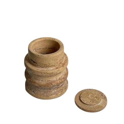 China Home Decoration Stonekocc Brand Customized Wabi sabi Natural Travertine Marble Candle Jar Cup Holder Candlestick Designer Sample Room Decoration for sale