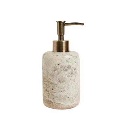 China Sustainable stonekocc Travertine Marble Stone Refillable Bathroom Liquid Dispenser Lotions Soap Container With Stainless Steel Pump Heads for sale