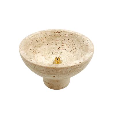 China Chinese Incense stonekocc Brand D13 * 9CM Wabi Sabi Natural Travertine Marble Customized Incense Burner Stick Incense Base With Metal Interior for sale