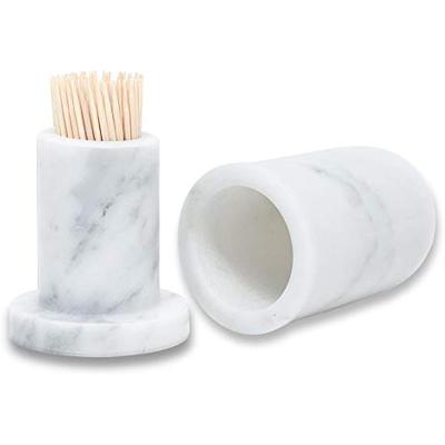 China Light luxury stonekocc Brand Natural Marble Toothpick Box Creative Home Living Room Coffee Table Cotton Swab Can Toothpick Storage Container for sale