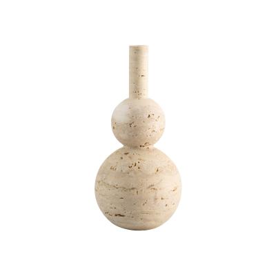 China Retro stonekocc Vintage Natural Beige Travertine Gourd-Shaped Small Vase Ornaments Geometric Marble Stone Home Decor Accessories for sale