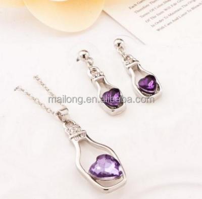 China Crystals Fish Austrian Crystal Costume Pendant Drift Bottle + Love Bottle Bottle Necklace Earrings pn4194 for sale