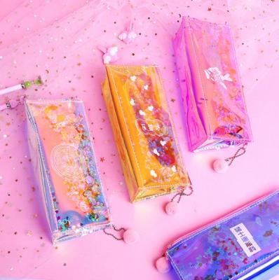 China Receive a cosmetics young girl the heart laser pen bag contracted web celebrity transparent pencil bags student stationery creative pencil case pn7092 for sale