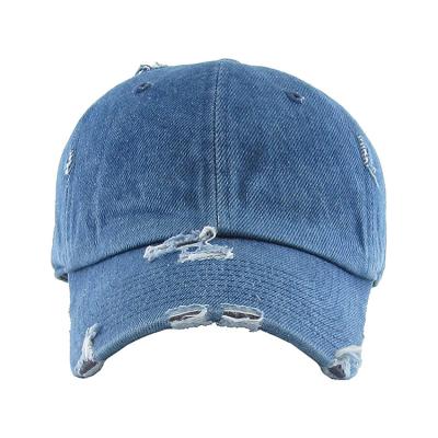 China Casual Custom Washed Denim Embellished Embroidery Distressed Ripped Dad Trucker Hats Sports Snap Back Baseball Cap for sale