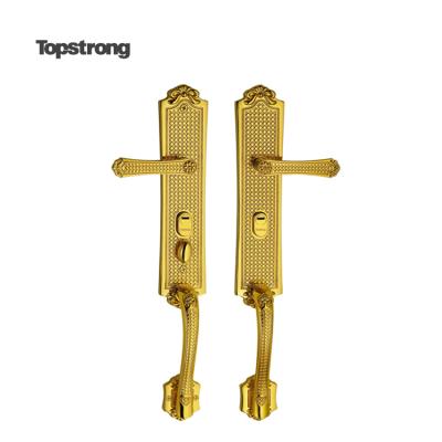 China Exterior Door Entry Lock 24K Gold Copper Finish Without Cylinder And Lock Body Suitable For Entry Door for sale