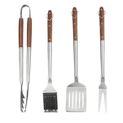 China Easily Cleaned Deluxe 4pcs BBQ Set With Stainless Steel Function Part And Solid Wood Handle for sale