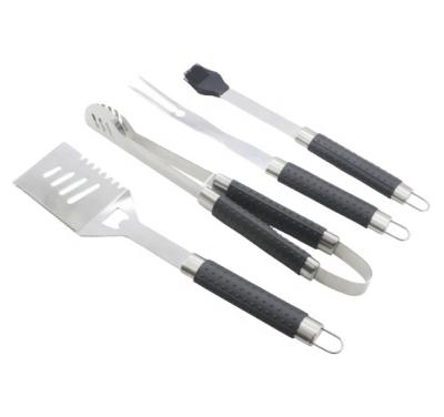 China Easily Cleaned Outdoor Cooking Tools Grill Tool Kit 3pcs Stainless Steel BBQ 2Cr13 Set With TPR Handle for sale