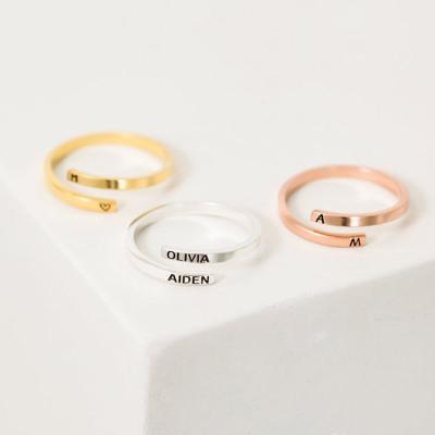 China Custom Fashion Jewelry Gift Adjustable Personalize Name Rings Designs Stainless Steel For Women, Custom Name Ring for sale