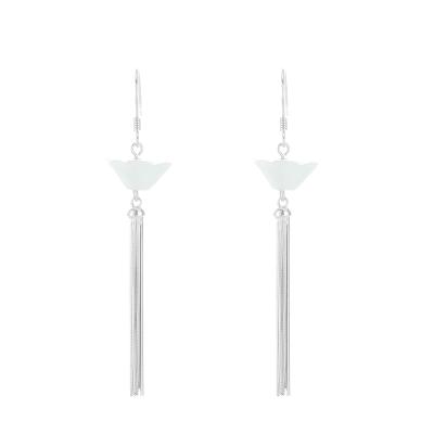 China FASHIONABLE Silver Long Jade Earrings Jewelry, 925 Sterling Silver Wealth Ingot Tassel Earrings For Women for sale