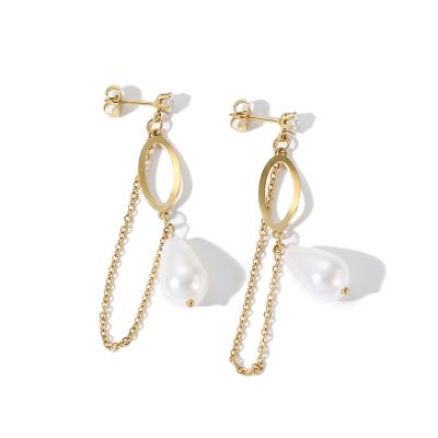 China 2021 New Arrival Tassel Earrings Non-fading Temperament Shape Long Diamond Pearl Women's Jewelry for sale