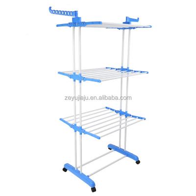 China No Folding 3 Layer Wing Drying Rack Multifunctional Clothes Hanger Bipolar Clothes Drying Tower Rack Stand with Wheels for sale