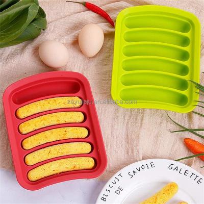 China Silicone Ausage Maker Mold 6 Grids Silicone DIY Ham Hot Dog Making Molds With Lid Kitchen Household Sausages Cake Baking Tools Molds for sale