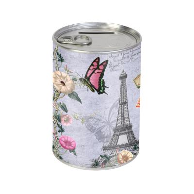 China Custom Promotional Flower And Butterfly Novelty Gifts Piggy Bank Tin Money Box for sale