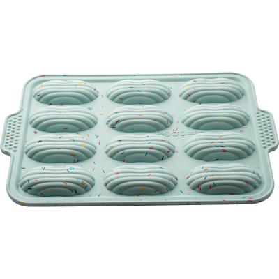 China 12 Cup Viable Non-Stick Silicone Shell Madeleine Commercy Baking Spherical Cake Mold Biscuit Mold with Handles for sale