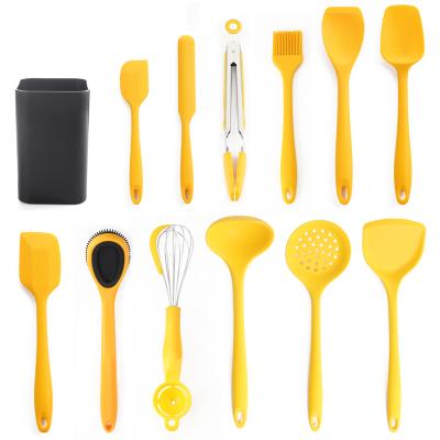 China Viable Hot Selling Silicone Kitchen Tableware Tools Cookware Yellow Cooking Spatula Set With Stand for sale