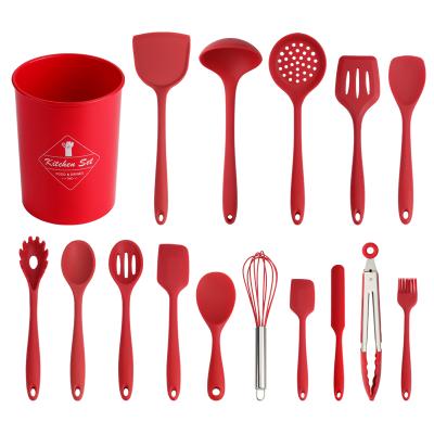 China Viable in Stock Quick Delivery Non Stick 16pcs Silicone Kitchen Utensil Set Cooking Set with Rack for sale