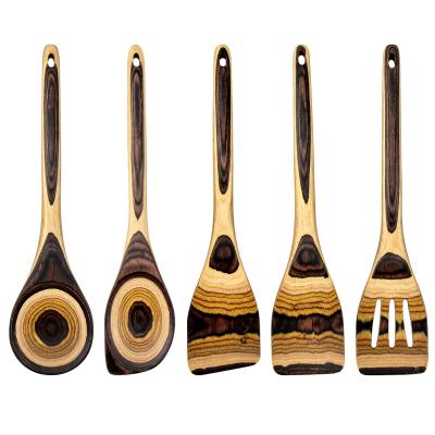 China Custom Sustainable Natural Wooden Pakka Kitchen Utensils Set Unique Design Eco-Friendly Sustainable for sale