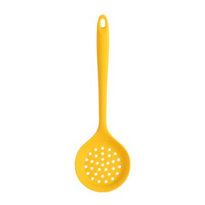 China Sustainable Silicone Kitchen Draining Spoon Silicone Cooking Skimmer In Yellow Color for sale