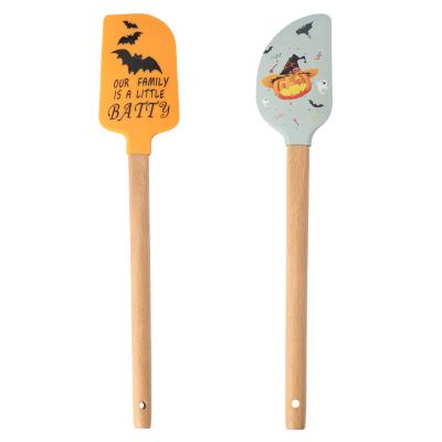 China Sustainable Baking Tool Maker OEM Halloween Silicone Kids Spatula With Wooden Handle for sale