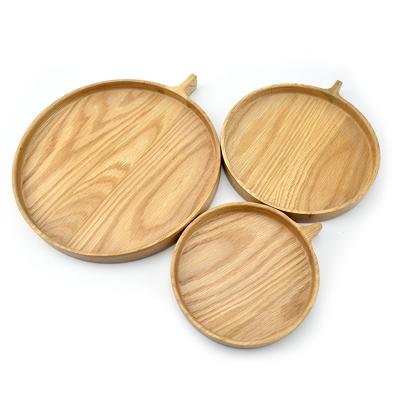 China Sustainable OAK Wooden Plant Wedding Birthday Party Dessert Cake Tray Wooden Dish for sale