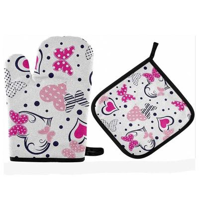 China Heat Resistant Customizable Christmas Cooking Cotton Oven Mitt And Pot Holder Funny Digital Printing Double for sale