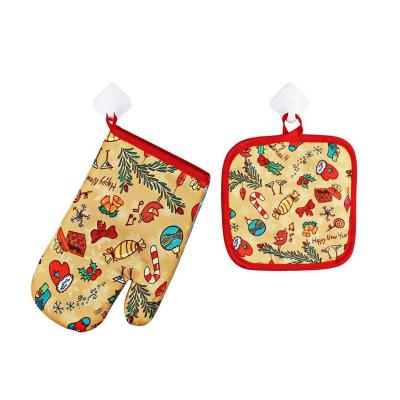 China Funny Heat Resistant Baking Sublimation Oven Mitt Printing Heat Resistant Cotton Christmas Set for sale