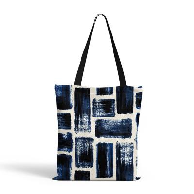 China Fashion / Vintage Navy Blue Shoulder Printed Hemp Fashion Burlap Custom Cotton Tote Bag With Zipper for sale