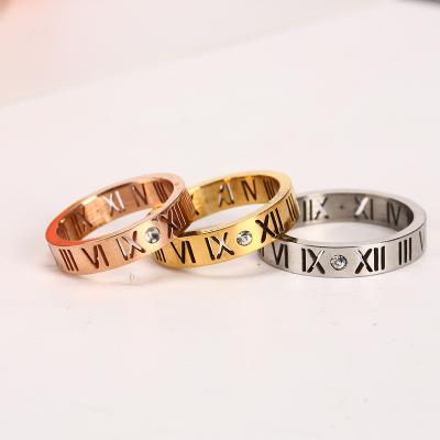 China Custom Engraved Logo Roman Numerals With Zircon Anxiety Brand Hiphop Women's Diamond Ring Men's 18k Gold Annealed Meditation Ring 18k Gold for sale