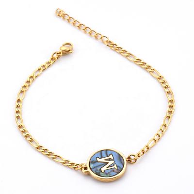 China FASHIONABLE Initial Charm Bracelets Stainless Steel 18k Gold Plated Round Coin Shell 26 Letter Alphabet Bracelet For Women Gift Jewelry for sale