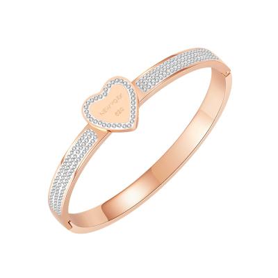 China FASHIONABLE Women's Crystal Bracelet Rose Gold Plated Stainless Steel Zircon Heart Charm Bracelet For Girls Mom Gift for sale