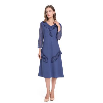 China Plussize/Wholesale Solid Color Ruffle Women's Dresses Ladies Spliced ​​Mature Spliced ​​Mature Skirt Breathable/Comfortable/Soft/Dry Cleaning for sale