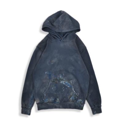 China Anti-wrinkle autumn and winter new indigo graffiti oil stained old thin fit washed thick sleeve hoodie and sweatshirt for sale