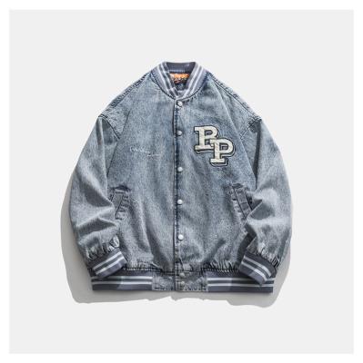 China OEM Vintage West Coast Denim Jacket Street Wash Printing Jacket A Letter Embroidered Breathable Unisex Letter Embroidered Coat for sale