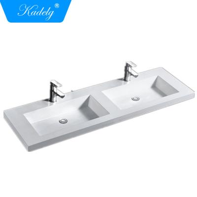 China Modern Double Bowl Calcium Carbonate Resin Vanity Sink For Cabinet for sale