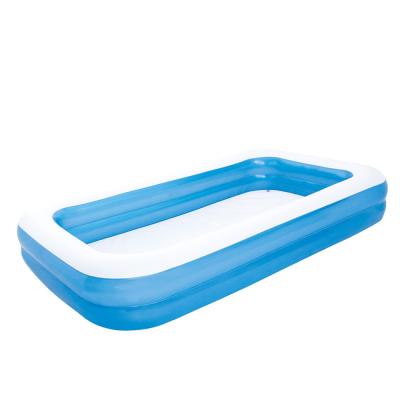 China Water Sports Park Bestway-54150 305 X 183 X 46cm Double Rings Family Inflatable Plastic Blue Rectangular Pool for sale