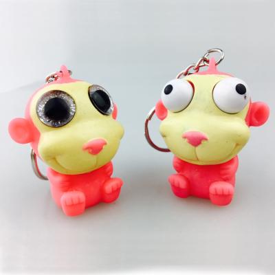 China Promotion Gift Novelty Squeeze Snap Button Animal Keychains Glitter Eyes Snap Monkey Plastic Keychains for sale