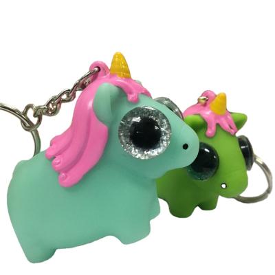 China Promotion Gift 3d Snap Unicorn PVC Key Chain Soft Plastic Glitter Eyes Keychains for sale