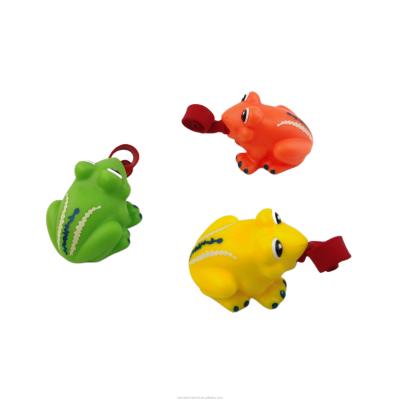 China Cartoon Toy Hot Selling Squeeze Plastic Tongue Frog Jumping Key Chain for sale