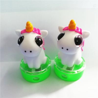 China Promotional Items Funny Animal Plastic Pencil Sharpeners, 3d Eyes Snap Unicorn Sharpener Toys for sale